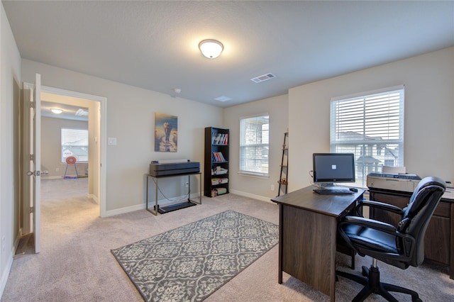 office featuring light colored carpet