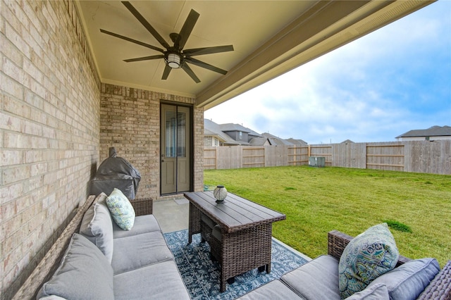 view of patio / terrace with outdoor lounge area and ceiling fan