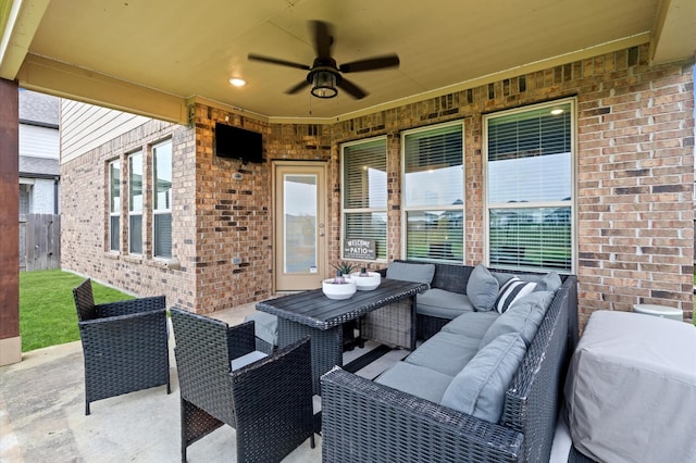 view of patio / terrace featuring an outdoor hangout area and ceiling fan