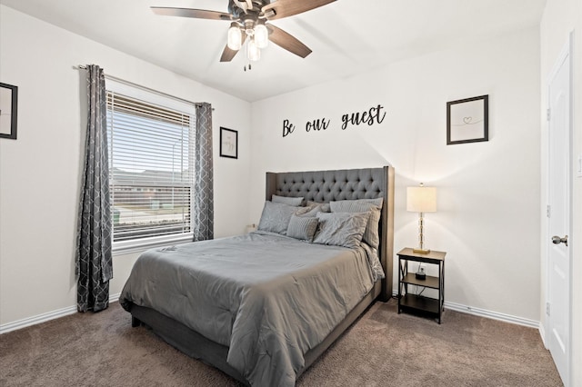 bedroom featuring carpet flooring and ceiling fan