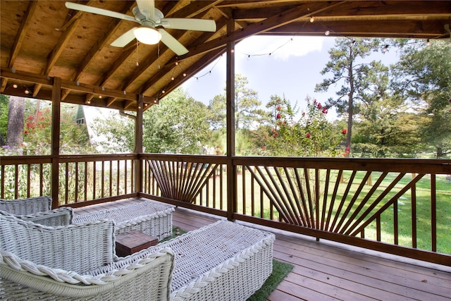 wooden terrace with ceiling fan