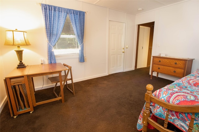 bedroom with dark carpet