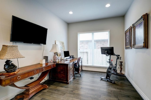 office space featuring dark wood-type flooring