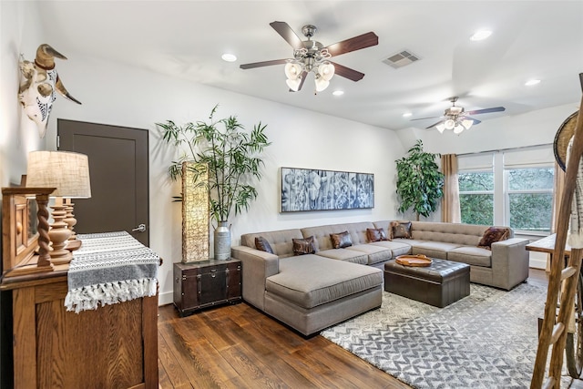 living room featuring dark hardwood / wood-style floors