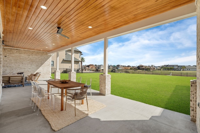 11585 Grandview Dr, Montgomery, TX 77356 - view of patio featuring outdoor dining area, a residential view, and a ceiling fan