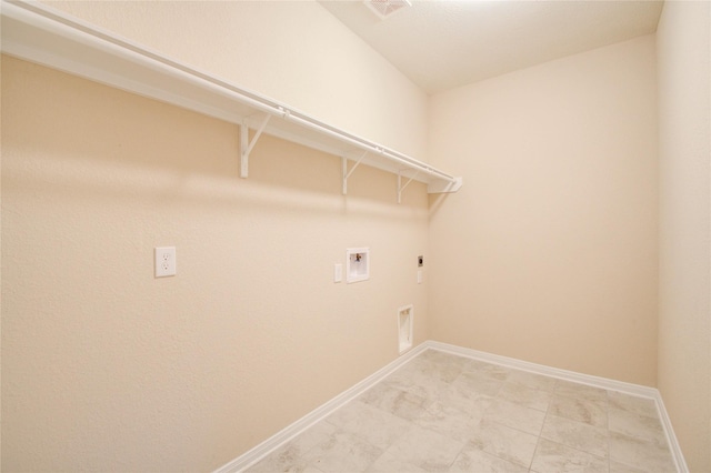 clothes washing area featuring electric dryer hookup and hookup for a washing machine