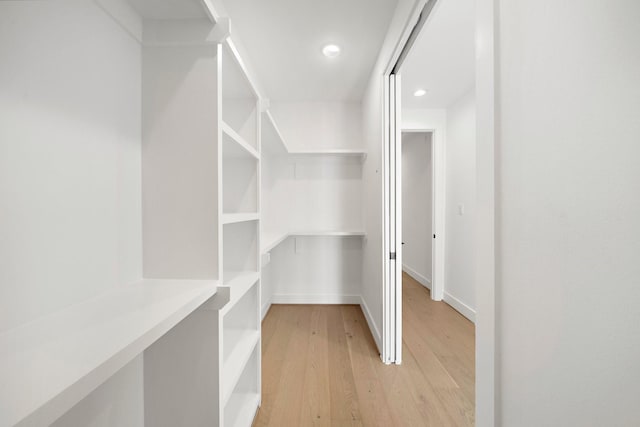 spacious closet featuring light hardwood / wood-style floors