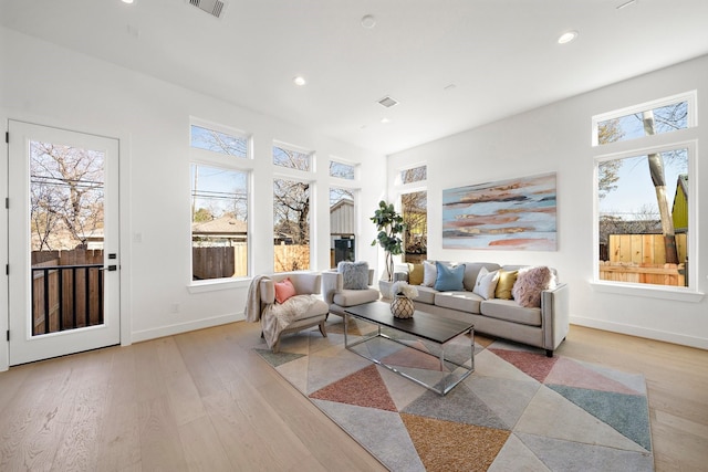 living room with light hardwood / wood-style flooring and plenty of natural light