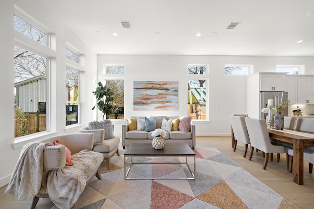 living room with light wood-type flooring