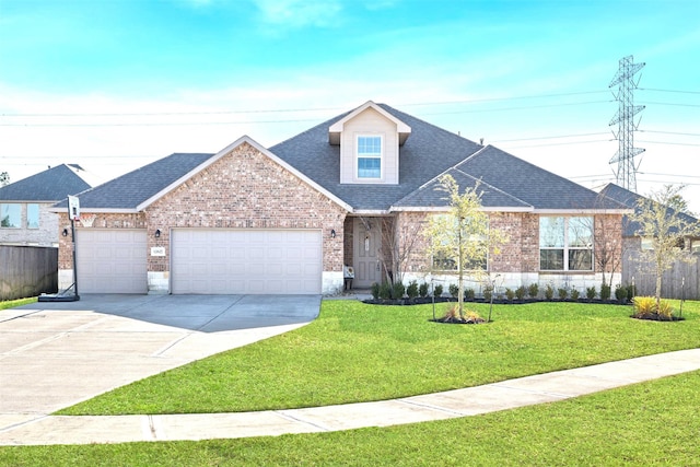 view of front facade featuring a garage and a front lawn