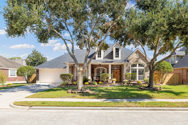 view of front of property featuring a garage and a front lawn