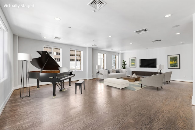 living room featuring dark hardwood / wood-style flooring