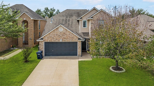 view of front property featuring a garage and a front yard