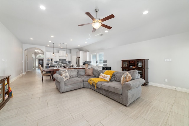 living room featuring ceiling fan