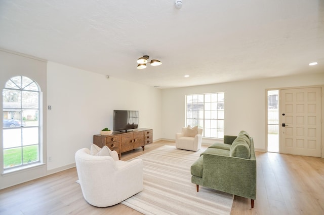 living room with light hardwood / wood-style flooring