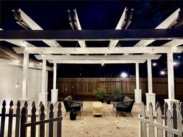 patio at twilight with a pergola