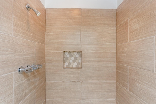 interior details featuring a tile shower