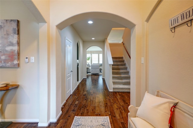 interior space with dark hardwood / wood-style floors