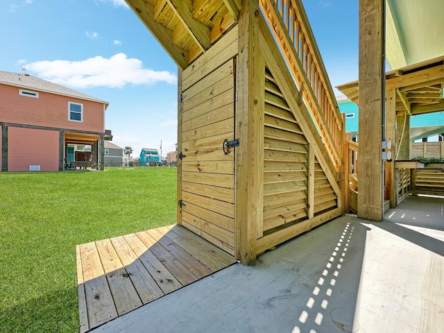 view of outdoor structure with a lawn