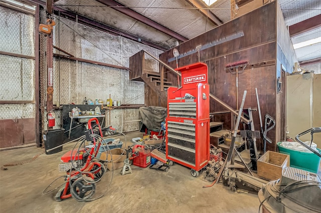 basement featuring a workshop area