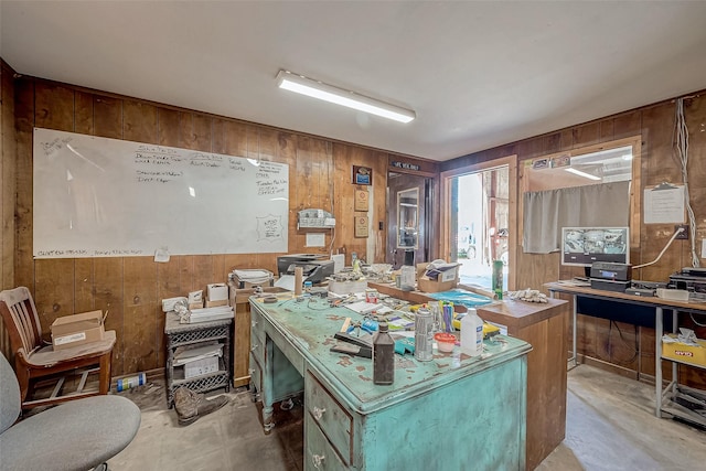 interior space featuring wood walls