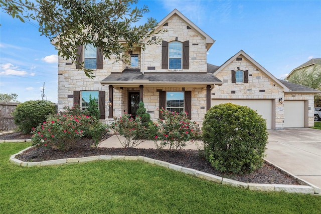 view of front of home featuring a garage and a front lawn