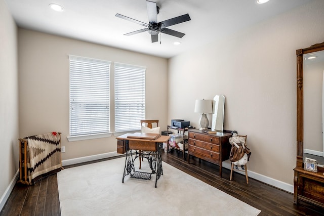 office space featuring ceiling fan and wood-type flooring