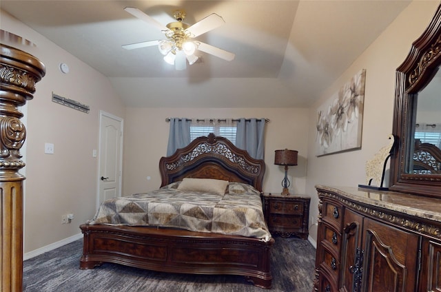 bedroom featuring vaulted ceiling and ceiling fan