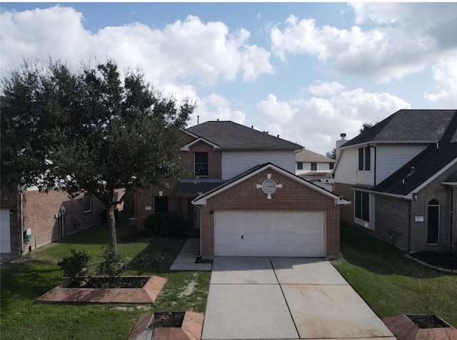 front facade with a garage and a front yard