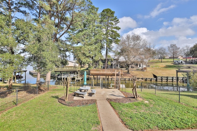 view of yard with a water view