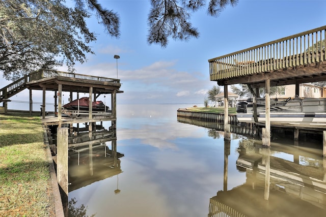 view of dock with a water view