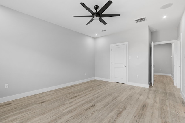 unfurnished bedroom featuring light hardwood / wood-style flooring and ceiling fan