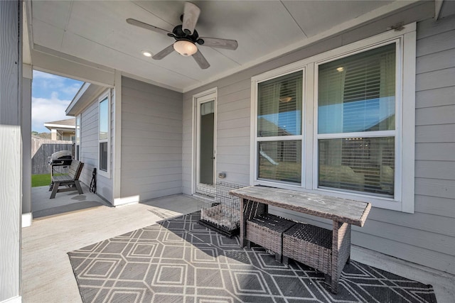 view of patio with ceiling fan