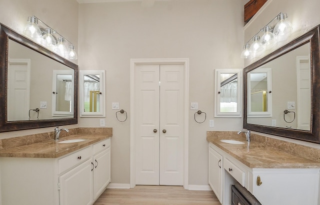 bathroom featuring vanity and hardwood / wood-style floors