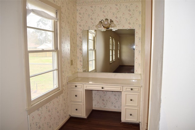 bathroom with hardwood / wood-style flooring and vanity