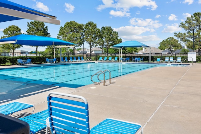 view of swimming pool with a patio area