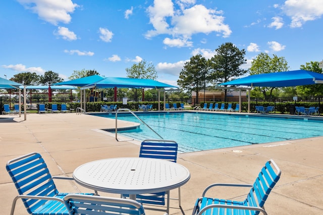 view of swimming pool featuring a patio area