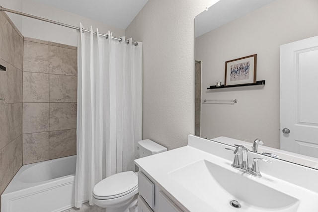 full bathroom featuring toilet, vanity, and shower / bath combo with shower curtain