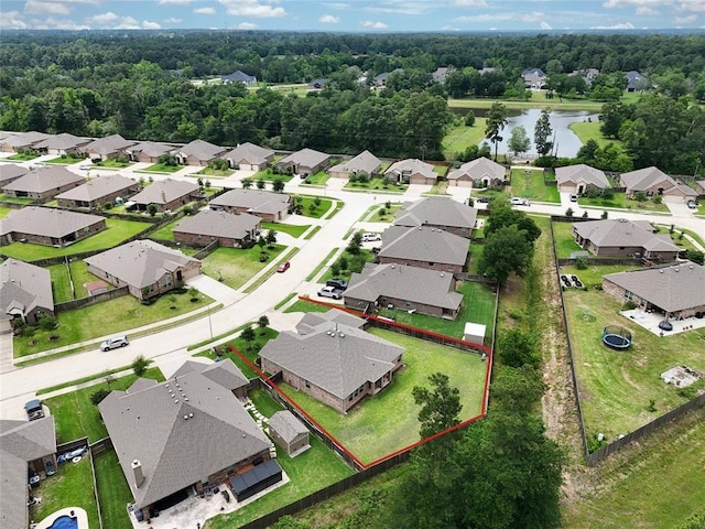 aerial view with a water view