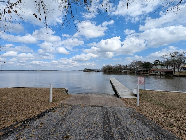 view of water feature with a boat dock