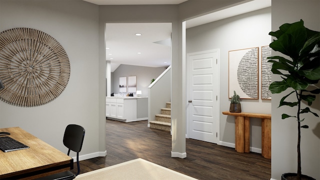 3606 Ohenry Dr, Montgomery, TX 77356 - office area with dark wood-style flooring, baseboards, and recessed lighting