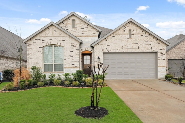 view of front of property featuring a garage and a front yard