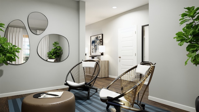 sitting room featuring dark hardwood / wood-style flooring