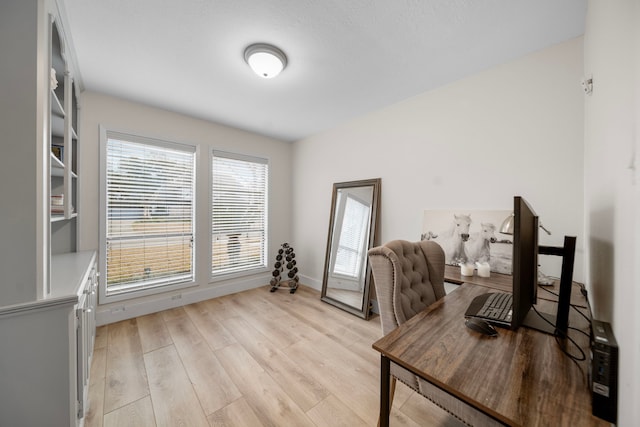 office space with light hardwood / wood-style flooring