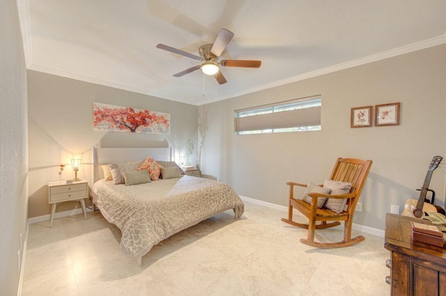 bedroom featuring crown molding and ceiling fan