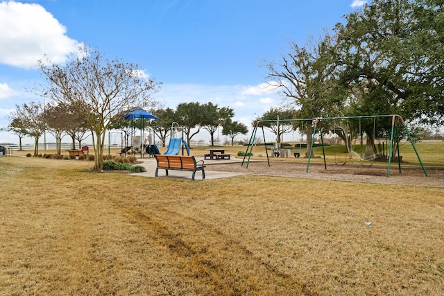 view of play area with a yard