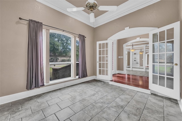 interior space with french doors and ceiling fan