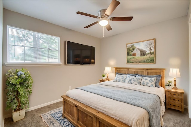 bedroom featuring ceiling fan and carpet flooring