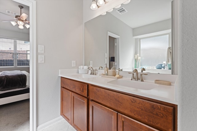 bathroom with vanity and ceiling fan