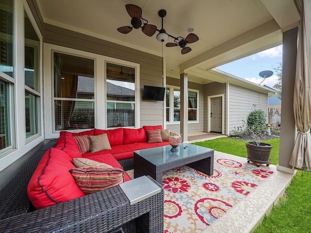 view of patio / terrace featuring ceiling fan and outdoor lounge area